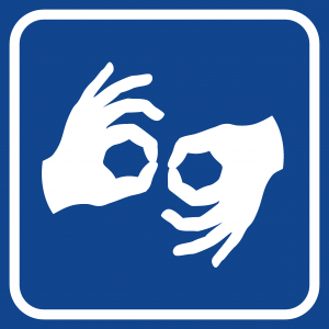 piktogram z symbolem tłumacza polskiego języka migowego