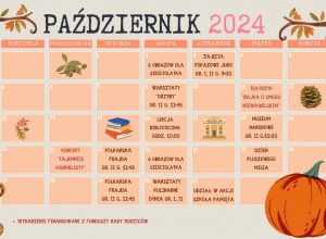 Kartka z kalendarza z wydarzeniami na miesiąc październik