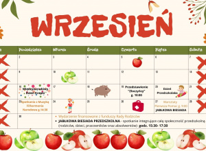 Kartka z kalendarza z wydarzeniami na miesiąc wrzesień