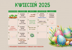 Grafika przedstawia kartkę z kalendarza z wydarzeniami na miesiąc kwiecień
