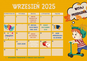 Kartka z kalendarza z wydarzeniami na miesiąc wrzesień