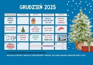 Kartka z kalendarza z wydarzeniami na miesiąc grudzień