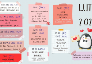 Planner z wydarzeniami na miesiąc luty