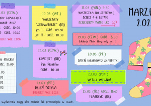 Tablica z planowanymi wydarzeniami na marzec