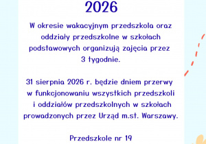 plakat informujący o dyżurze wakacyjnym