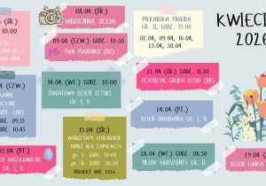 Kalendarz z planowanymi wydarzeniami na miesiąc kwiecień